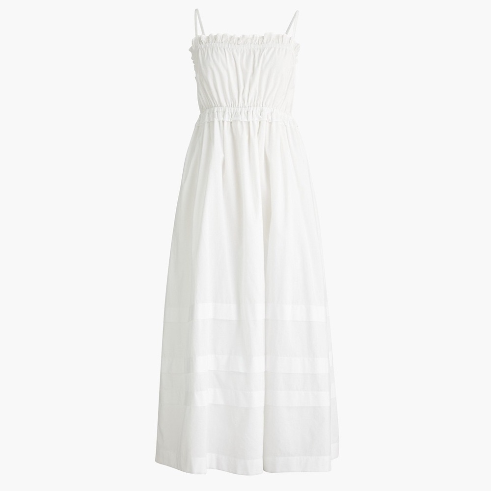 J Crew Squareneck cotton ruffle garden maxi dress in White | 00